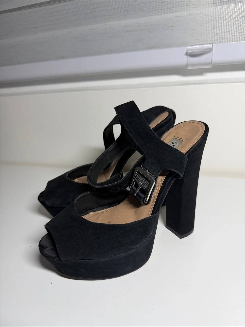 Black Suede Platform Block Heel Sandals (5” heel)